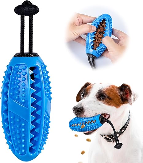 Aidiyapet AIDIYA Toothbrush Stick Ball Treat Dispenser for Dogs Puppies Dental Care Brushes and Chew Toys Non-toxic Natural Rubber, blue