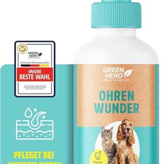 Green Hero Ear Wonder Dogs Cats Care Ear Mites, Yeast Mushrooms, Itching, Inflammation, Infections and Outflow 200 ml