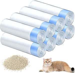 8 Rolls Cat Litter Bags, Durable Tear-Resistant Bin Liners with Drawstrings for Self-Cleaning Cat Litter Tray, Pet, Cat, Dog, Poop Cat Litter (Pack of 160)