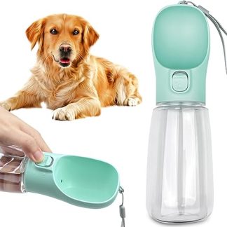 Newaner Dog Water Bottle, Leak-proof Portable Puppy Water Dispenser with Automatic Feeder for Pets, Cats, Outdoors, Hiking, Travel, Food Grade Plastic (550 ml, Green)