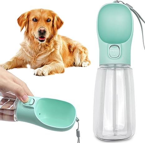 Newaner Dog Water Bottle, Leak-proof Portable Puppy Water Dispenser with Automatic Feeder for Pets, Cats, Outdoors, Hiking, Travel, Food Grade Plastic (550 ml, Green)