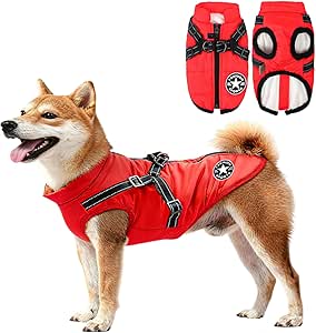 Dog Jacket Winter Vest Jackets, Dog Jacket with Harness, Dog Coat Waterproof, Warm Winter Coat, Dog Winter Vest Lined, Machine Washable, Waterproof (XL, Red)