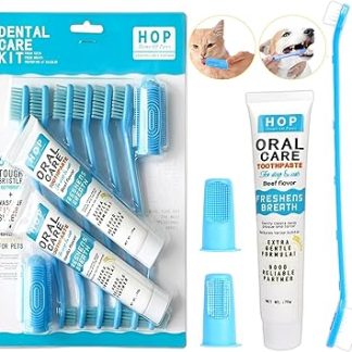 2 x dog toothpaste (70 g), dog tooth brush, dog dental care set, toothpaste dog, dog toothbrush and finger toothbrush, prevents bad breath, refreshes breath, reduces pigmentation