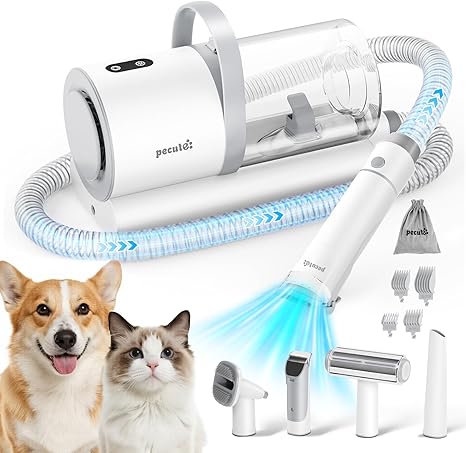 pecute Dog Vacuum Cleaner 12000 Pa Super Suction Power, Professional Pet Care Set with Brush & 1.5 L Dust Container, Multifunctional Dog Clipper Dog Cat with Dog Shaver Care Tools