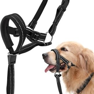 HhBdy Halti for Large Dogs, Dog Halter Adjustable Mouth Loop Dog with Padded Fabric, Anti-Pull Harness for Dogs Black for Daily Walks Grooming and Claw Cutting (L)