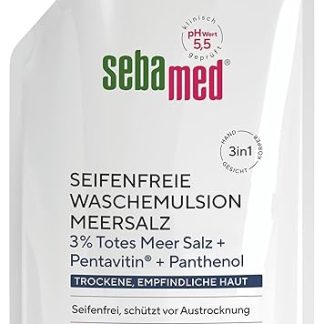 SEBAMED Soap-free washing emulsion sea salt refill bag, 400 ml, for particularly mild cleaning of dry and sensitive skin, suitable for hand, face and body cleansing