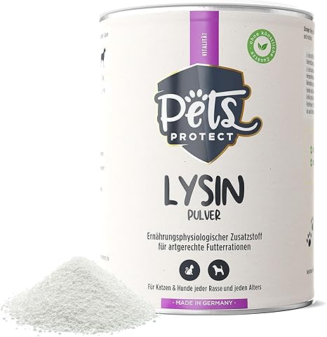 Pets PROTECT 100% Pure LYSIN for Cats and Dogs | 150 g Powder High Dose | Made in Germany | For Prevention & Support of the Immune System | For Cat Runny Nose | Without Artificial Additives