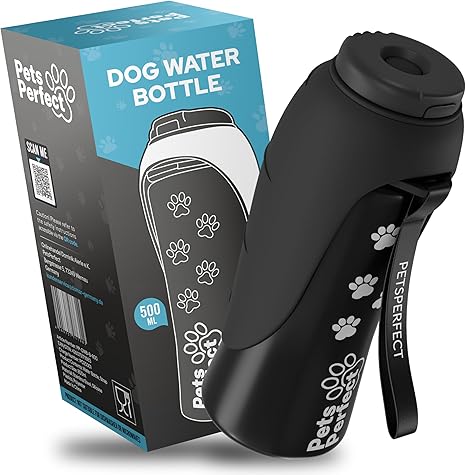 Pets Perfect Dog Water Bottle for Travelling – Dog Drinking Bottle for Travelling Made of Robust Stainless Steel 500 ml – Leak-Proof Water Bottle to Go – Dog Water Bottle in