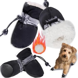 4 x Dog Shoes, Dog Shoes, Paw Protection, Snow Boots for Dogs, Suitable for Small and Medium Dogs, Non-Slip and Warm in Winter, Suitable for Outdoor Activities (Black 5)