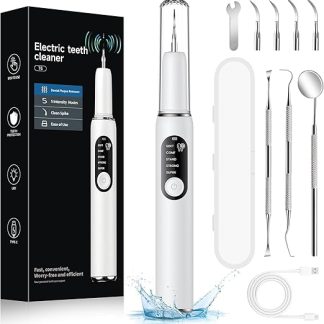 FIVAVA Tartar Remover Tooth Cleaning Set Pro Teeth Cleaning Set for Dental Care at Home and Dogs and Cats, Electric Tooth Cleaner for There Are 5 Modes and 4 Cleaning Heads