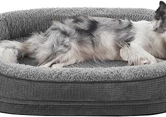 Pawk Orthopaedic Dog Bed, Medium Dogs, Four-Sided Neck Roll Cushion, Dog Bed, Orthopaedic, Memory Foam Dog Basket, Waterproof, Non-Slip, Dog Beds, Removable and Washable