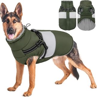AOFITEE Dog Coat Winter Large Dogs, Warm Dog Jacket Winter Coat with Harness, Waterproof Dog Winter Jacket Warm Dog Coats Fleece Winter Vest for Labrador, Greyhound, Golden Retriever, 2XL
