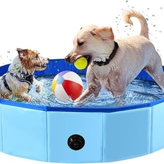 Fulhdedi Folding Dog Pool 100 x 30 cm - Portable PVC Bath for Large Dogs, Blue Swimming Pool with Non-Slip Base