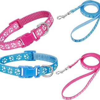 tonyg-p Pack of 2 Puppy Collars with Lead Set, Dog Collar and Lead, Adjustable Dog Collar, Soft Nylon Pet Collar for Puppies, Small, Medium Dogs