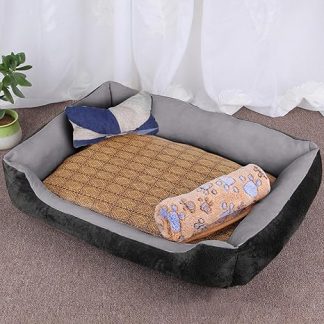 Dog Bed Dog Sofa for Small and Medium Dogs: Dog Cushion Dog Basket Washable Non-Slip with Sleeping Mat Blanket Fabric Bone Teething Lead, Grey, 60 x 45 x 15 cm, Suitable for Pets up to 5 kg