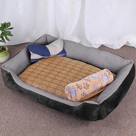Dog Bed Dog Sofa for Small and Medium Dogs: Dog Cushion Dog Basket Washable Non-Slip with Sleeping Mat Blanket Fabric Bone Teething Lead, Grey, 60 x 45 x 15 cm, Suitable for Pets up to 5 kg
