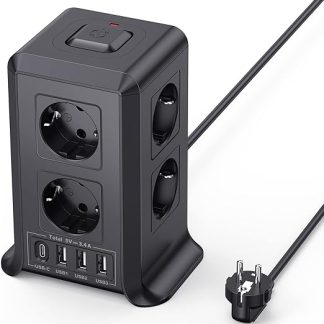 Multiple Socket with Switch, Sameriver 8-Way Power Strip with 4 USB, Multiple Plug Surge Protection, 2 m Extension Cable, Socket Tower for Home, Office