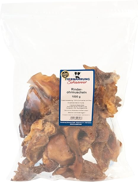 Tiernahrung Schwenner Dried Cattle Ear Cups - Dog Treats - Chew Bone and Dental Care Dog - 1 kg Dog Chew Item