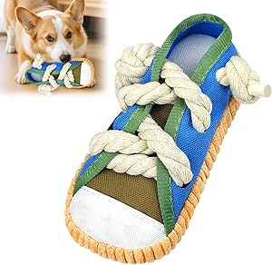 XZMCAT Dog Toy Chew Rope Shoe Blue - Interactive Dog Toy with Rope & Squeaker for Small Dogs & Puppies, Anti-Stress Chew Toy, Dogs (18 x 8 x 7 cm)