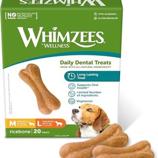 WHIMZEES Natural Gluten-free Dental Care Snacks, Chew Sticks for Dogs, Rice Bone, L, 9 x 60g