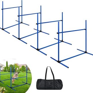 Suusolny Blue 4 x Hurdles for Dogs Agility Equipment Slalom Bars Height Adjustable Slalom Training Set Training Bars Jump Bar Set 104 x 70 x 101 cm