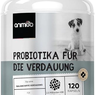 Probiotics for Digestion in Dogs - 120 Intestinal Capsules - Suitable for Small to Large Dogs - With Lactobacillus, Linseed - Alternative to Probiotic Tablets & Probiotics Snacks - animigo