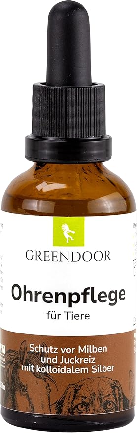 GREENDOOR Ear Care for Dogs with Colloidal Silver 50 ml, Natural Formula with Urea Sage Borage Oil, Glass Bottle with Pipette, Acute Use and Permanent Care of the Ears