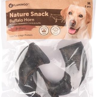 Flamingo Dog Treat - Natural Buffalo Horn Medium - 360 g - Durable Chew Product - Natural - Dental Care