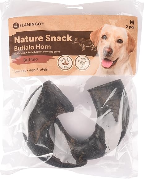 Flamingo Dog Treat - Natural Buffalo Horn Medium - 360 g - Durable Chew Product - Natural - Dental Care