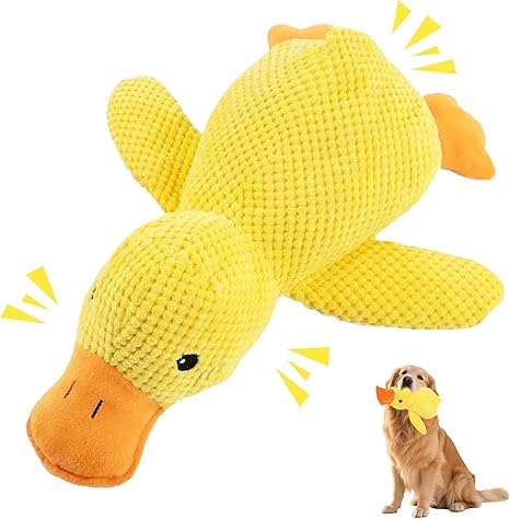 WLVinson Anti-Stress Duck for Dogs, Anti-Stress for Dogs, Squeaky Toy, Dog Cuddly Toy, Yellow Interactive Dog Toy, Indestructible, Anti-Stress Toy, Medium Funny Dog Toys