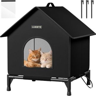Outdoor Cat House, Winterproof, Waterproof, Puppy Hut, Cave, with Removable Transparent Curtain, XL, Black
