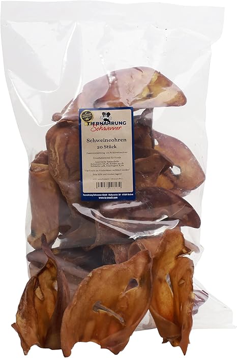 Tiernahrung Schwenner - Pig Ears Pack of 20 - Dog Treats for Strong and Clean Teeth - Dried