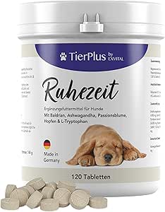 TierPlus Rest Time Tablets for Dogs, Relax Tabs with Valerian, Ashwagandha, Hemp Oil, Hops, L-Tryptophan & Passion Flower, 120 Tablets, High Dose & with Instant Effect