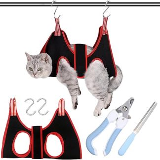 deegbbyi Cat Grooming Hammock, Cat Grooming Bag, Hammock for Claw Cutting for Dogs, Grooming with 2 S Hooks, with Nail Clippers, Nail File, for Dogs and Cats