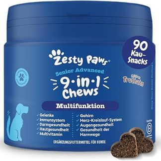 Zesty Paws 9-in-1 Vitamins for Dogs, Soft Dog Treats, Joint & Bone Protection for Dogs, Glucosamine & Chondroitin, Brain, Intestinal Function, Skin and Wellbeing for All Dogs, Pack of 90