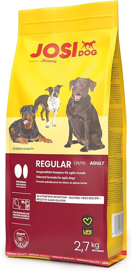 JosiDog Regular (3 x 2.7 kg) | Adult | Premium Dry Food for Adult & Active Dogs | With Lots of Animal Protein | Gluten Free | Powered by Josera | Dog Food | Complete Food | Pack of 3