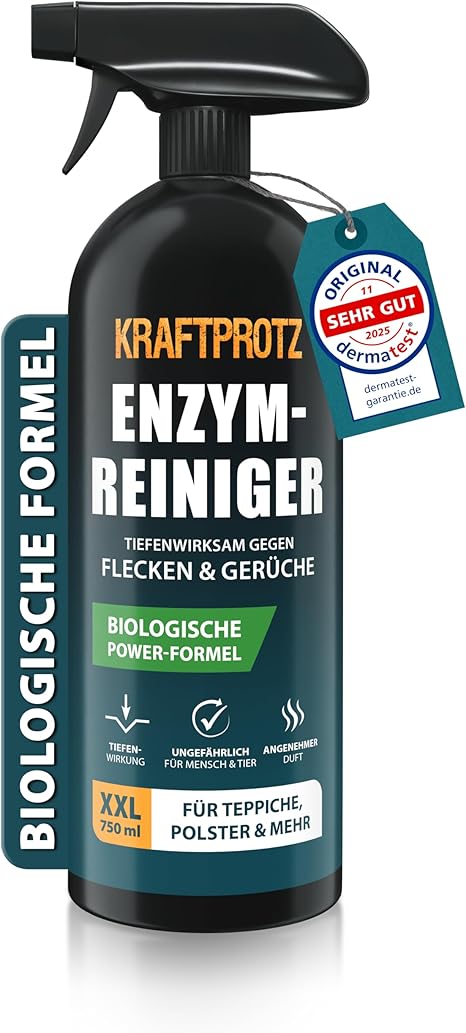 Enzyme Cleaner - Odour Remover & Stain Remover Spray 750 ml - Deep Pore & Organic - For Sofa, Carpet, Mattress, Car & Household - Against Dirt, Sweat, Odours & Animal Marks - KRAFTPROTZ
