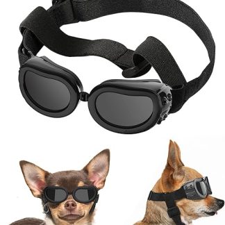 Lewondr Sunglasses for Dogs, UV Protective Glasses, Dogs, Windproof & Anti-Fog Glasses & Waterproof Dog Glasses with Adjustable Elastic Strap for Small Dogs, Black