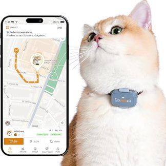 Pawfit Lite GPS Tracker with 4G for Cats | Real Time Tracking | Activity Monitoring | Location History | Unlimited Range | Includes Click Closure Collar | Lilac Grey