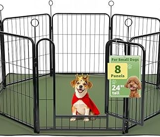 Lekesky Puppy Run Metal 60 cm, 8-Piece with Door & Waterproof Floor Mat, Foldable - Puppy Playpen / Dog Playpen for Small Dogs & Puppies, Also as a Rabbit Fence (Short Term Outdoor)