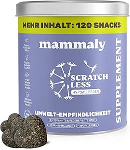mammaly 7-in-1 Hemp Oil Treat for Dogs - Scratch Less 120 Snacks (350 g) - with Zinc, Brewer's Yeast, PEA - Can Support Your Dog with Seasonal and Year-Round Allergies and Itching.