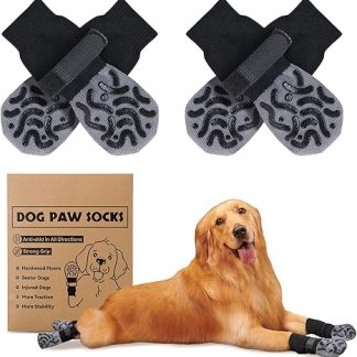 2 Pairs Non-Slip Dog Socks, Soft Socks for Dog Paw Protection with Adjustable for Indoor Use
