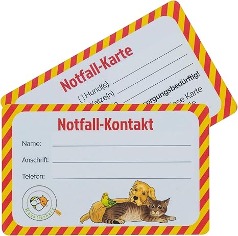 Haustierherz Pet Emergency Card - Emergency ID for Dogs & Cats - Waterproof - Credit Card Size, for Wallet, Car, Keychain, Set of 5 Safety Gadget for Pets