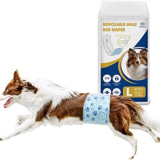 Flying Paws Male Nappies Pack of 26 L, Disposable Nappies with Wetness Indicator, Super Absorbent & Leak-Proof Belly Bands for Incontinence Dog Nappies for Male Dogs