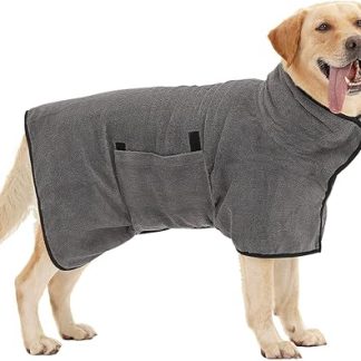 HezzLuv Bathrobe for Dogs, Microfibre Dog Bathrobe for Medium and Large Dogs, Super Absorbent Pet Drying Coat, All Year Round Quick Drying Dog Towel (Grey, XL)