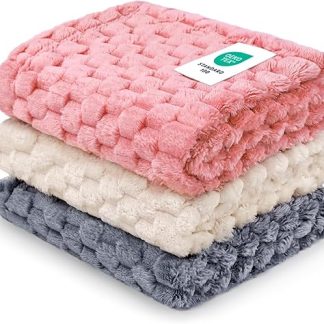 luciphia Washable Dog Blanket, Cat Blanket, Pack of 3, Flannel Blankets for Small, Medium Size, Dogs, Cats, Pet Blanket for Travel, Cuddly, Fluffy and Soft, Pink, Beige, Grey, 45 x 75 cm