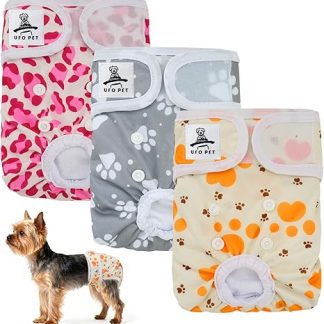 UFO PET Dog Nappies Female X Small 3 Pack, Dog Period Heat Pants in Season, Super Absorbent & Adjustable Sanitary Reusable Doggy Puppy Diapers