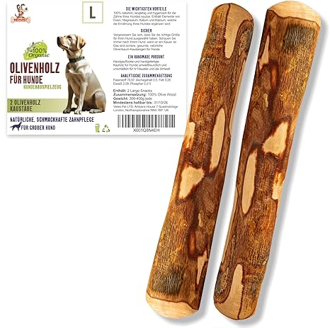 Matchpet Olive Wood Chew Bones for Dogs L - Pack of 2 Natural Chew Wood & Wooden Bone as Dog Toy, for Large Dogs 26-35 kg, Dental Care, Durable & Chew Toy Dog