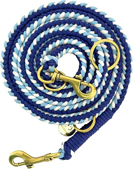 Leisegrün Paracord Dog Lead 2 m Handmade Lead 3-Way Adjustable Handmade for Small and Medium Dogs (Indigo Twist, 2 m) Colour: Light Blue/Blue