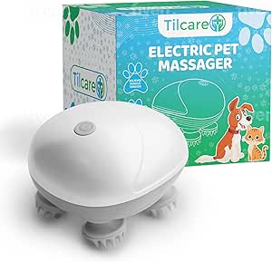Tilcare Electric Hand Massager for Dogs and Cats - Head and Back Scratcher to Relieve Tension, Muscle Tension and Stiffness with Four Rotating Massage Heads